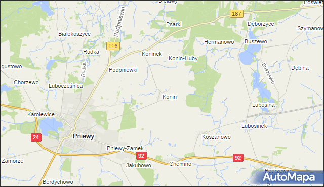 mapa Konin gmina Pniewy, Konin gmina Pniewy na mapie Targeo