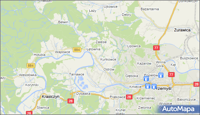 mapa Kuńkowce, Kuńkowce na mapie Targeo