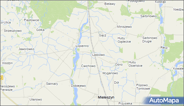 mapa Laskowo gmina Janowiec Wielkopolski, Laskowo gmina Janowiec Wielkopolski na mapie Targeo
