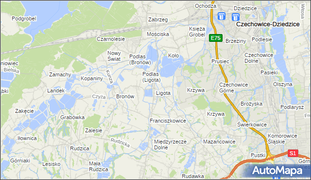 mapa Ligota gmina Czechowice-Dziedzice, Ligota gmina Czechowice-Dziedzice na mapie Targeo