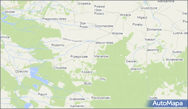 mapa Marianów gmina Błaszki, Marianów gmina Błaszki na mapie Targeo