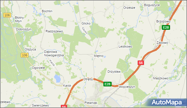 mapa Miętno gmina Nowogard, Miętno gmina Nowogard na mapie Targeo