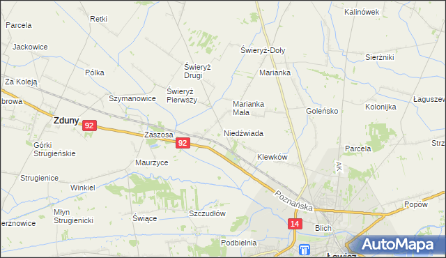 mapa Niedźwiada gmina Łowicz, Niedźwiada gmina Łowicz na mapie Targeo
