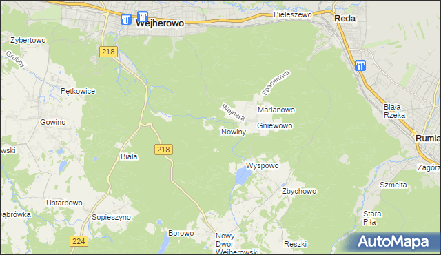 mapa Nowiny gmina Wejherowo, Nowiny gmina Wejherowo na mapie Targeo