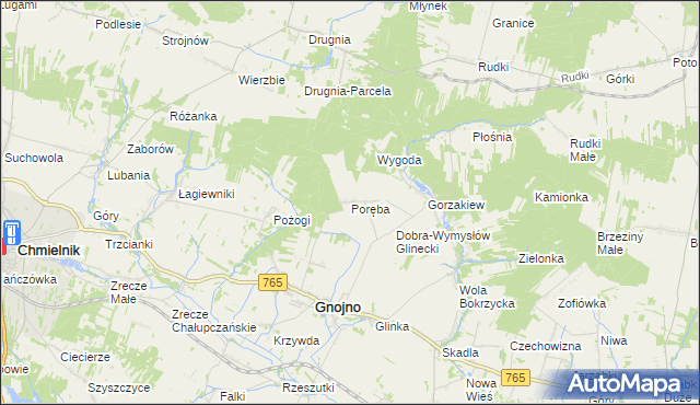 mapa Poręba gmina Gnojno, Poręba gmina Gnojno na mapie Targeo