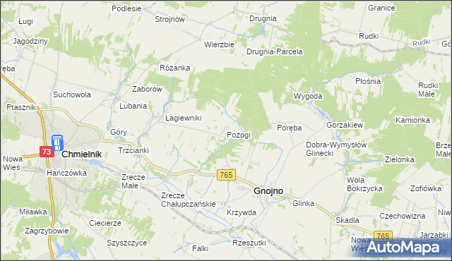 mapa Pożogi gmina Gnojno, Pożogi gmina Gnojno na mapie Targeo