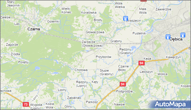 mapa Przyborów gmina Czarna, Przyborów gmina Czarna na mapie Targeo