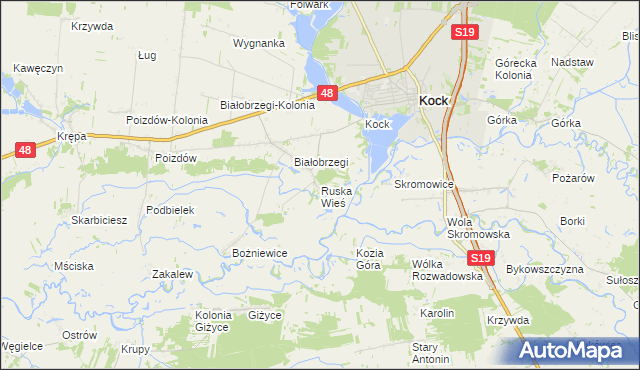 mapa Ruska Wieś gmina Kock, Ruska Wieś gmina Kock na mapie Targeo