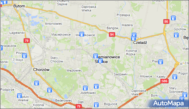 mapa Siemianowice Śląskie, Siemianowice Śląskie na mapie Targeo