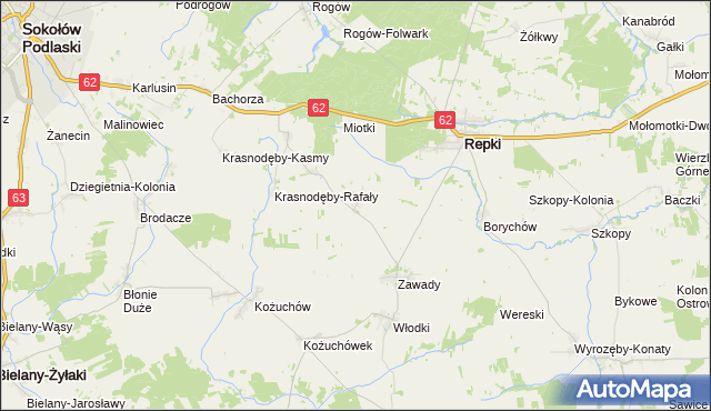 mapa Skorupki gmina Repki, Skorupki gmina Repki na mapie Targeo