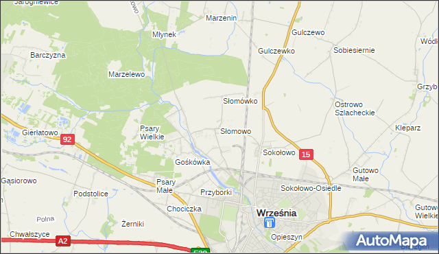 mapa Słomowo gmina Września, Słomowo gmina Września na mapie Targeo