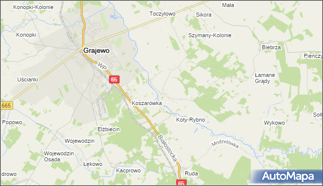 mapa Szymany gmina Grajewo, Szymany gmina Grajewo na mapie Targeo