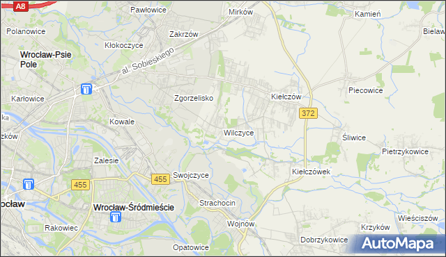 mapa Wilczyce gmina Długołęka, Wilczyce gmina Długołęka na mapie Targeo
