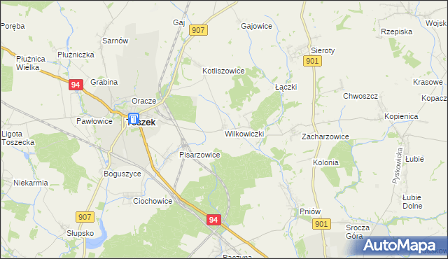 mapa Wilkowiczki gmina Toszek, Wilkowiczki gmina Toszek na mapie Targeo