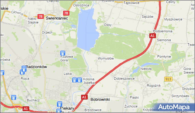 mapa Wymysłów gmina Bobrowniki, Wymysłów gmina Bobrowniki na mapie Targeo