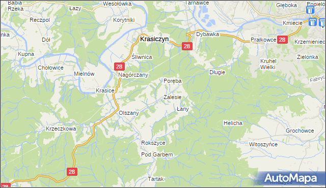 mapa Zalesie gmina Krasiczyn, Zalesie gmina Krasiczyn na mapie Targeo