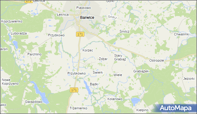 mapa Żdżar gmina Barwice, Żdżar gmina Barwice na mapie Targeo