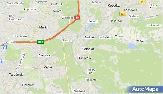 mapa Zielonka powiat wołomiński, Zielonka powiat wołomiński na mapie Targeo