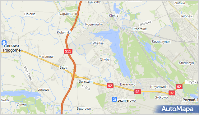 mapa Chyby gmina Tarnowo Podgórne, Chyby gmina Tarnowo Podgórne na mapie Targeo
