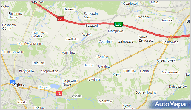 mapa Józefów gmina Zgierz, Józefów gmina Zgierz na mapie Targeo