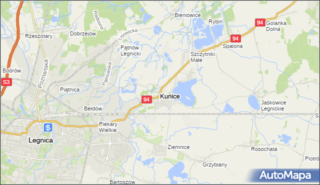 mapa Kunice powiat legnicki, Kunice powiat legnicki na mapie Targeo