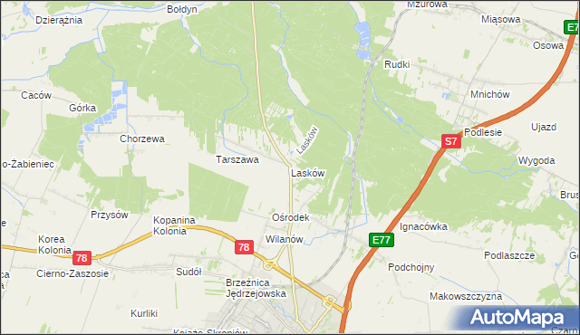 mapa Lasków gmina Jędrzejów, Lasków gmina Jędrzejów na mapie Targeo