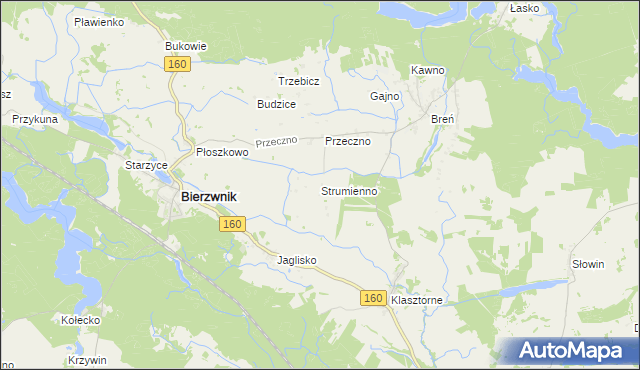 mapa Strumienno gmina Bierzwnik, Strumienno gmina Bierzwnik na mapie Targeo