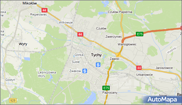 mapa Tychów, Tychy na mapie Targeo