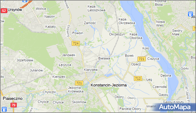 mapa Bielawa gmina Konstancin-Jeziorna, Bielawa gmina Konstancin-Jeziorna na mapie Targeo