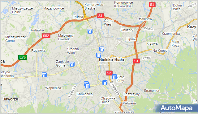 mapa Bielsko-Białej, Bielsko-Biała na mapie Targeo