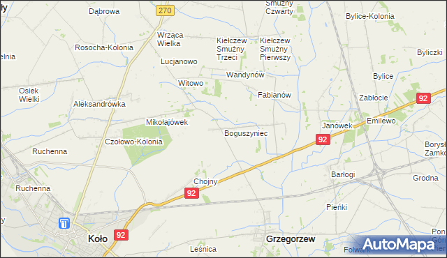 mapa Boguszyniec gmina Grzegorzew, Boguszyniec gmina Grzegorzew na mapie Targeo