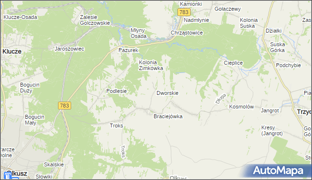 mapa Dworskie gmina Olkusz, Dworskie gmina Olkusz na mapie Targeo
