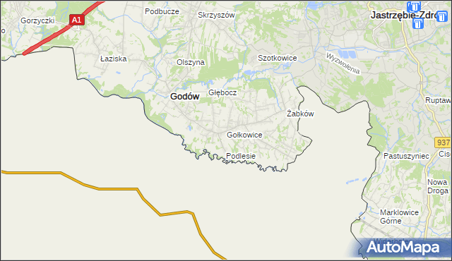 mapa Gołkowice gmina Godów, Gołkowice gmina Godów na mapie Targeo