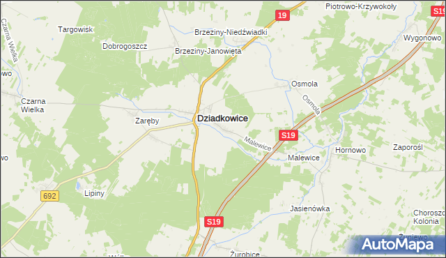 mapa Kąty gmina Dziadkowice, Kąty gmina Dziadkowice na mapie Targeo