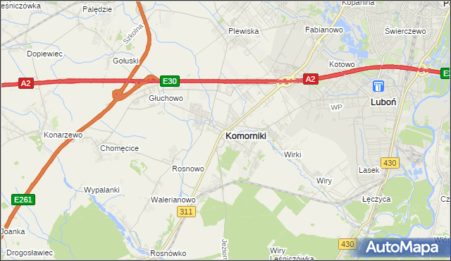 mapa Komorniki powiat poznański, Komorniki powiat poznański na mapie Targeo