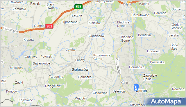 mapa Kozakowice Górne, Kozakowice Górne na mapie Targeo