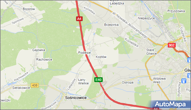 mapa Kozłów gmina Sośnicowice, Kozłów gmina Sośnicowice na mapie Targeo