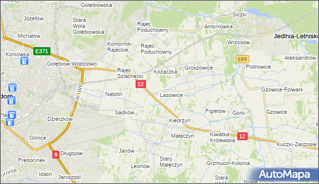mapa Lasowice gmina Jedlnia-Letnisko, Lasowice gmina Jedlnia-Letnisko na mapie Targeo