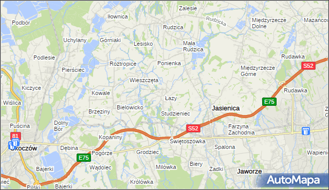 mapa Łazy gmina Jasienica, Łazy gmina Jasienica na mapie Targeo