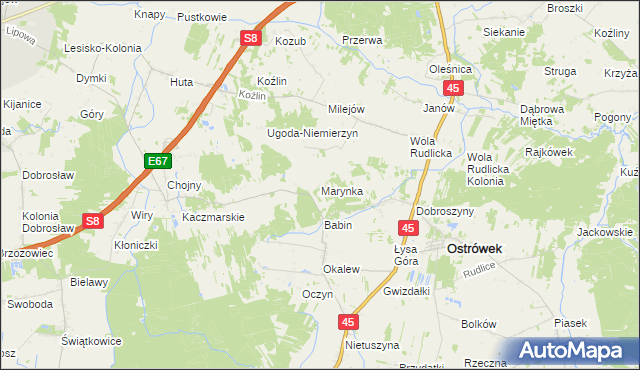 mapa Marynka gmina Ostrówek, Marynka gmina Ostrówek na mapie Targeo