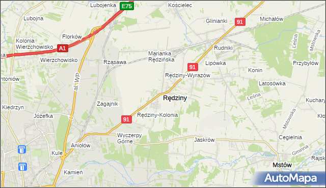 mapa Rędziny powiat częstochowski, Rędziny powiat częstochowski na mapie Targeo