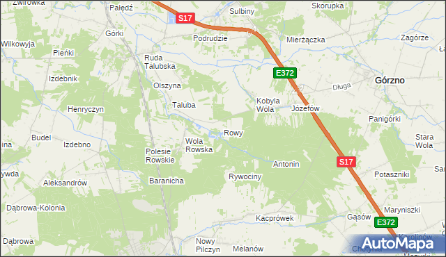 mapa Rowy gmina Łaskarzew, Rowy gmina Łaskarzew na mapie Targeo