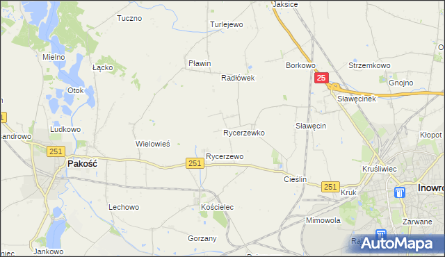 mapa Rycerzewko gmina Pakość, Rycerzewko gmina Pakość na mapie Targeo