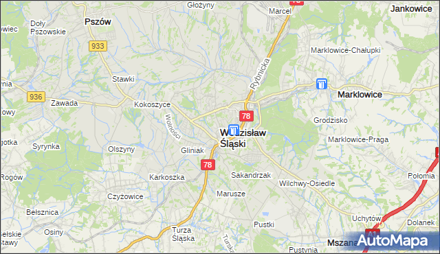 mapa Wodzisławia Śląskiego, Wodzisław Śląski na mapie Targeo