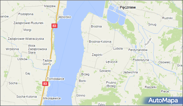 mapa Zagórki gmina Pęczniew, Zagórki gmina Pęczniew na mapie Targeo