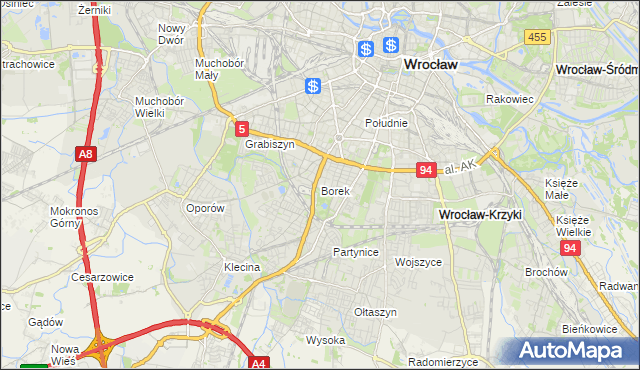 mapa Borek gmina Wrocław, Borek gmina Wrocław na mapie Targeo