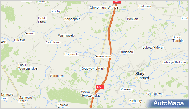 mapa Gniazdowo gmina Stary Lubotyń, Gniazdowo gmina Stary Lubotyń na mapie Targeo