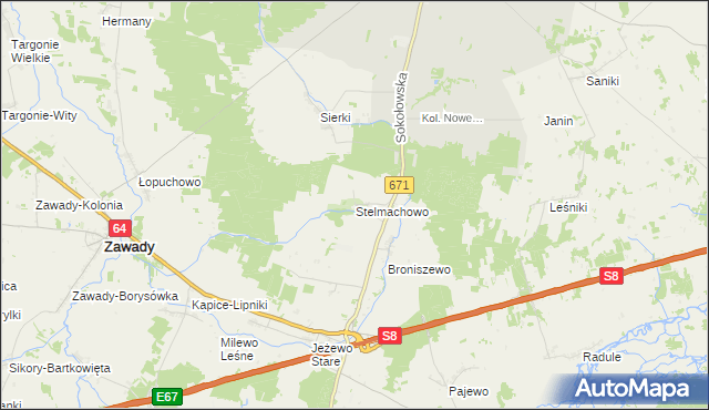 mapa Stelmachowo gmina Tykocin, Stelmachowo gmina Tykocin na mapie Targeo