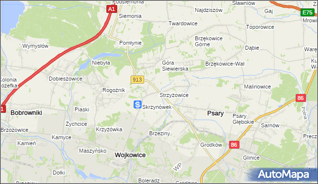 mapa Strzyżowice gmina Psary, Strzyżowice gmina Psary na mapie Targeo