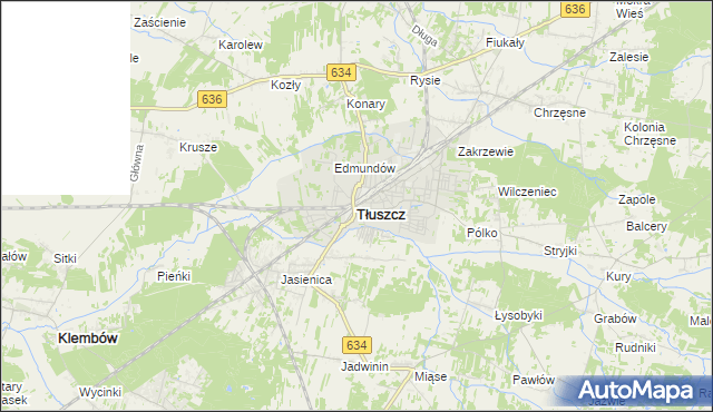 mapa Tłuszcz powiat wołomiński, Tłuszcz powiat wołomiński na mapie Targeo